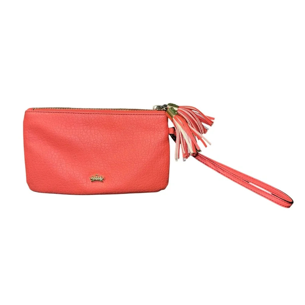 Juicy Couture Geranium Wristlet Clutch Purse Double Zip‎ Tassel Gold Hardware